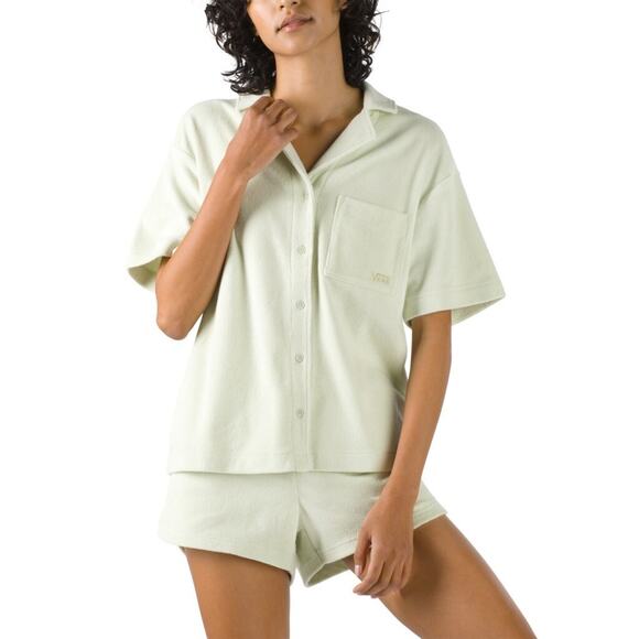 Vans Day Tripper Boxy Pajama Top Short Sleeve Button-Up Mint Green Womens Small - Picture 1 of 9